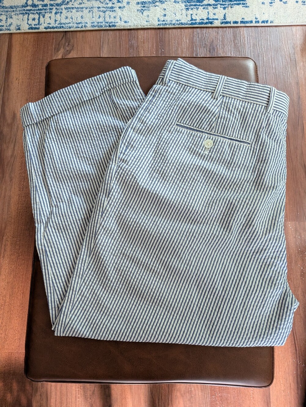 Brooks Brothers Men's Blue and White Striped Chinos